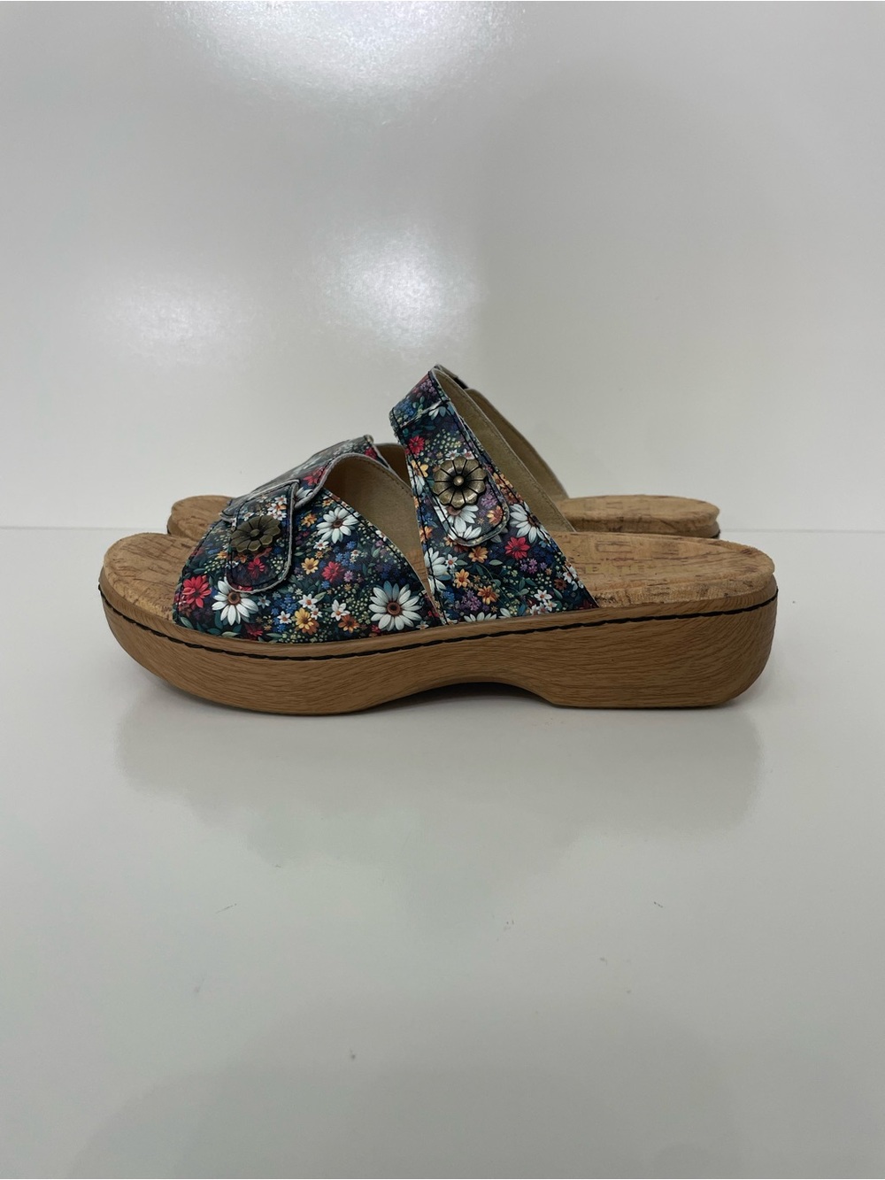 Alegria Krystal Boho Slide Sandals Navy Floral Womens EU 38 Cottagecore Cabin